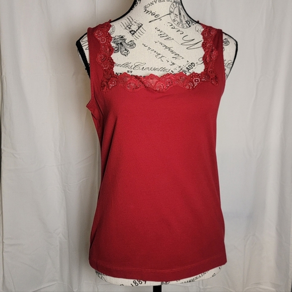 Talbots Lace Trim Tank Top Dark Red Size Small, Previously owned - Picture 1 of 5